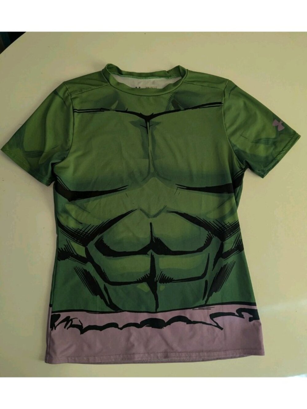 Under Armour Hulk Shirt Youth Size XL Marvel YXL Fitted Green Muscle Costume EUC